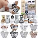 Organic Cotton 8 Pair Baby Socks 0–6 Months - Newborn Socks with Gripper - Safe Walking Non-Slip Sole, Perfect Baby Gift and Registry - Baby Socks for Boys and Girls, Newborn Essentials
