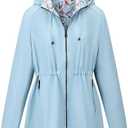 Geschallino Women's Casual Reversible Coat Plus Size Floral Print Windbreaker Lightweight Jacket with Hood Medium