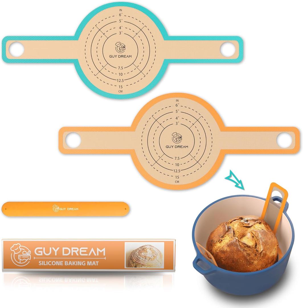 GUYDREMAT Bread Sling - Perfect Silicone Baking Mat for Sourdough Bread Baking  Superior Cast in Iron Dutch Oven Liner, 2 Pieces with Storage Band in GUY DREAM Classic Pack (Green & Orange)