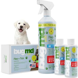 BugMD Flea and Tick Concentrate (3.7 oz, 2 Pack) Essential Oil Formula for Dogs, Controls Fleas, Ticks & Mites, Safe for Pet Beds, Kennels & Home Use