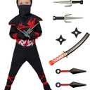 Kids Ninja Halloween Costume with Full Accessories, Ninja Outfit Dress Up Set, Halloween Costume (M (8-10 YRS))