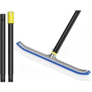 Pool Brush with Pole 8ft, Pool Brush Head for Above Ground, Inground Pools, 18" Cleaning Scrubber Tools for Swimming Pool, Pool Cleaning Kit and Pole, Metal Long Handle, Nylon Bristles