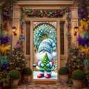 Winter Door banner Snowman Tree Wreath Scene 71x35 Inches (03)