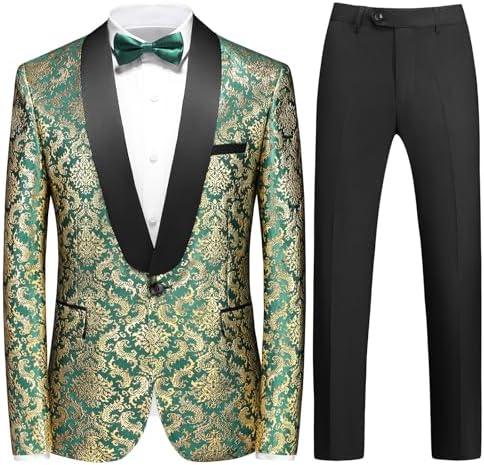 Rogers & Morris Floral Tuxedo Suit Set for Men Regular 2 Piece Jacket and Black Pants 2XL