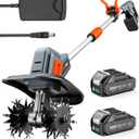Cordless Tiller Cultivator for Gardening, 360 RPM Electric Garden Rototiller with 48 Steel Tines, 9 Inch Tilling Width & 7 Inch Depth, 21V Battery Powered Small Tiller for Soil/Cultivating/Lawn/Garden