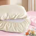 Manyshofu Satin Pillowcases for Hair Protection - 2Pcs Beige Pillow Cases, Elastic Band Standard & Queen Satin Pillowcases Luxury Silky Pillow Cases Travel Pillow Covers