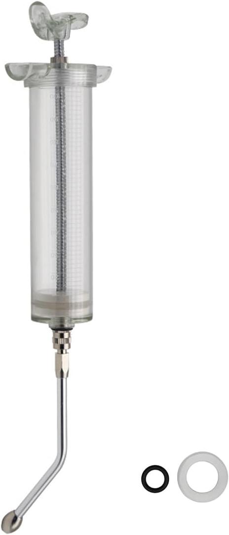 100ML Syringe with Drench Nozzle, Adjustable Dosage Detachable Drench Livestock Birds Feeding Syringe Gun for Cats Dogs Kitten Puppy Bunny Small Animals Newborn Pet Feeder Nursing Supplies (L-100ML)