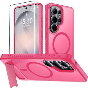 2 x For Samsung Galaxy S26 Ultra Case with Kickstand,1*Screen Protector,[Compatible with Magsafe]Translucent Matte Military-Grade Protection,Magnetic Phone Case for Samsung Galaxy S26 Ultra,6.9"-Rosered