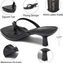 Women's Kitten Heel Sandals Square Toe Slip on Flip Flop Heels 2 Inch Thong Sandals Party Dress Heeled Sandals, Black US 8