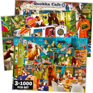 QUOKKA Jigsaw Puzzles for Adults 1000  3 Packs of Unique Animal Adult Puzzles  Enjoy Games for Adults - Colorful Designs for Women and Men