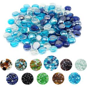 Skyflame 10-Pound Blended Fire Glass Beads for Fire Pit Fireplace Landscaping, 1/2-Inch Cobalt Blue, Crystal Ice, Caribbean Blue Luster