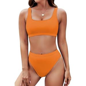 Pink Queen Women's Crop Top High Waisted Cheeky Bikini Set Two Piece Swimsuits, M