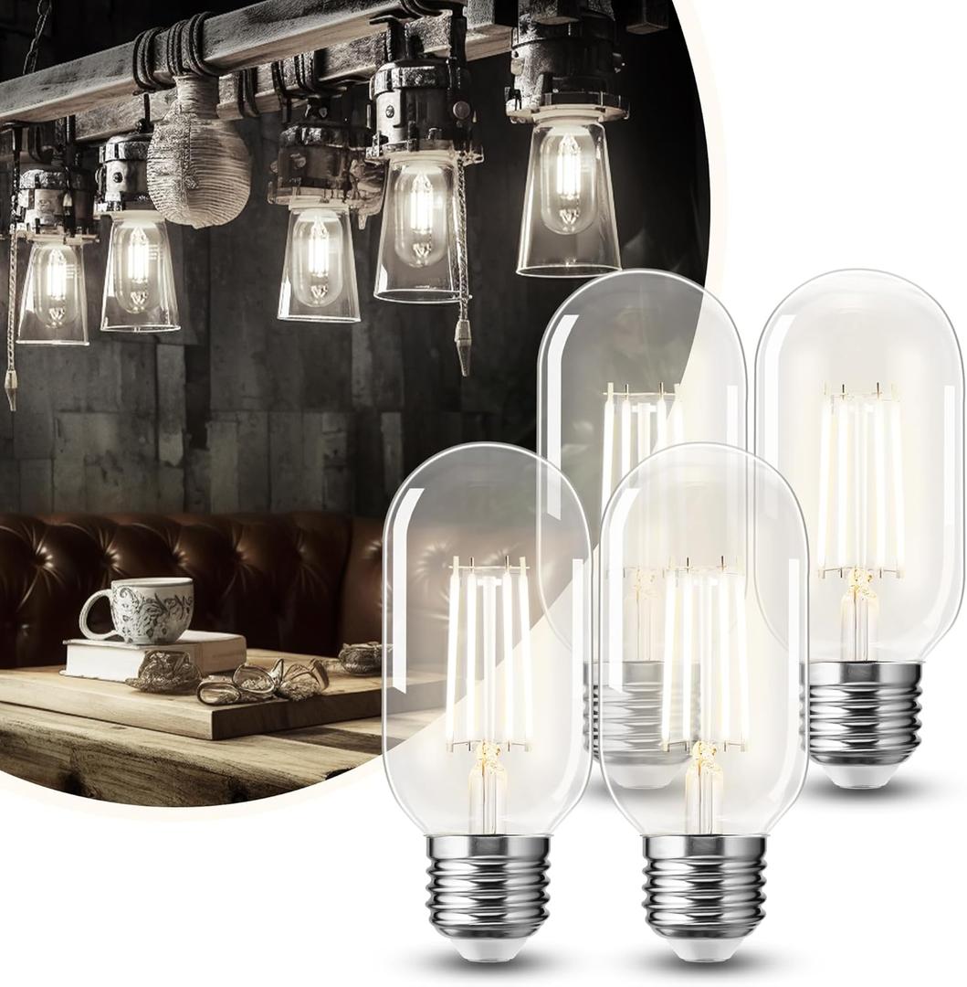 DORESshop 4 Pack LED Edison Bulbs, 4W Edison Light Bulbs, Antique LED Filament Bulbs 40W Equivalent, E26 Base,T45 LED Bulb with Clear Glass,Daylight 4000K Non Dimmable,Great for Home,Bedroom,Office