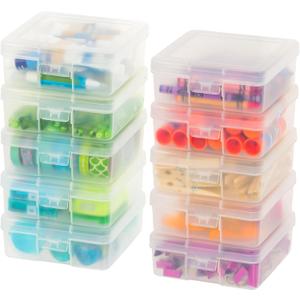 IRIS USA Pencil Case Box Storage Container for Organizing with Snap Lid, 10-Pack, Big Capacity Stackable Plastic Pen Pouch for Craft Hobby Art Supplies Journaling Stationery Sticker, Clear, Small