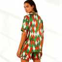 ASTANFY Silk Satin Pajama Set Womens Silk Satin 2 Piece Pjs Shorts Sleepwear Christmas Button Down Shirt Bride Pj Lounge Sets (M)