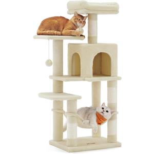 Feandrea Cat Tree, 44.1-Inch Cat Tower, Multi-Level Condo, Beige
with 4 Sisal Scratching Posts, 2 Perches, Cave, Hammock, 2 Pompoms for Indoor Cats, Easy to Assemble, UPCT261M01