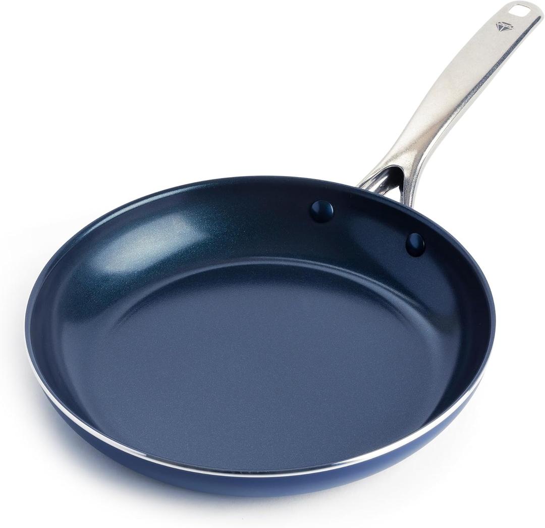 Blue Diamond Cookware 10" Frying Pan Skillet, Diamond Infused Healthy Ceramic Nonstick, PFAS and PFOA-Free, Dishwasher and Oven Safe, Even Heating, Metal Utensil Safe, Warp Control Base, Blue