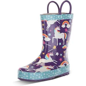 Western Chief Rain Boots with Pull on Handles for Toddlers and Kids - Premium Waterproof Boots for Boys and Girls (Unicorn Dreams)