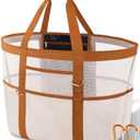 Yeendibo Chic & Spacious XX-Large Beach Bag for Women – 12 Pockets, Waterproof Mesh, Lightweight, Includes 2 Carabiners