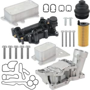 Upgraded Aluminum 11428507697 Engine Oil Cooler Filter Housing Assembly for BMW 328D 535D xDrive 740LD X3 X5 xDrive30d 2.0L 3.0L L4 L6 2014 2015 2016 2017 2018