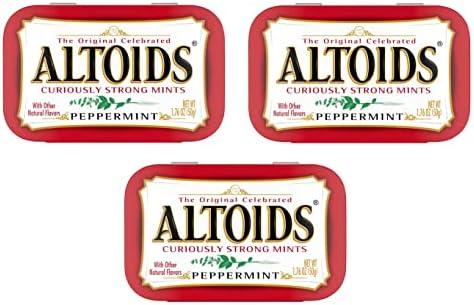 Altoids Curiously Strong Breath Mints, Peppermint, 1.76-Ounce Tins, 3-Pack Best By: 11/2025