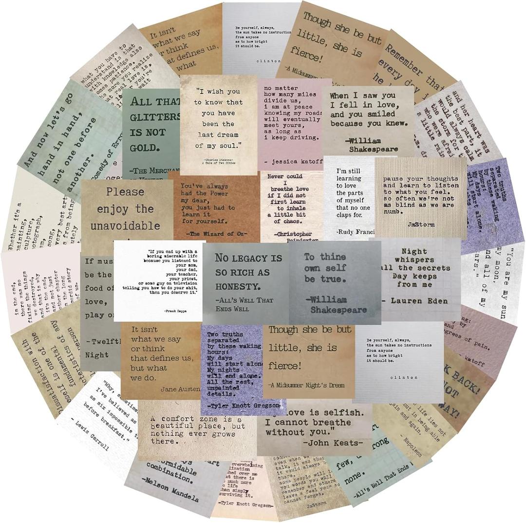 Anwyll Motivational Quotes Stickers 180Pcs - Vintage Inspirational Journaling Stickers Self-Adhesive Typewriter Style Scrapbook Sticker Famous Saying Sticker for Planner Junk Journal Supply(3Pcs/Each)