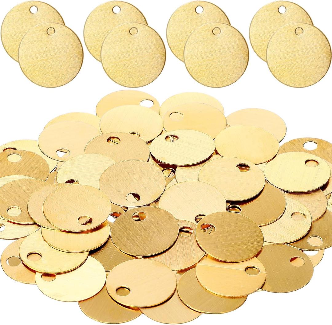 Zhengmy 25 Pcs Solid Brass Tags for Stamping, Chits for Pipe Valves Round Brass Tags Blank Valve with Hole for Pets Plants Doors Pipe Valves Equipment Tool and Keys Labeling(1.0 Inches)