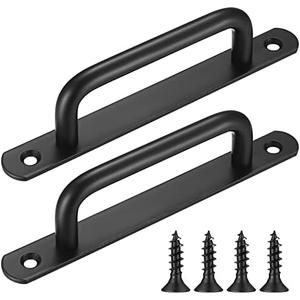 2 Pcs Barn Door Handles, Sliding Door Pull Handles, Stainless Steel Closet Cabinet Door Handles Pulls with Plates for Cupboard Cabinet Wardrobe Drawer Shed Pull Handles, 160mm/6.3 inch - Black