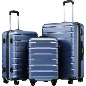 Coolife Luggage Suitcase Carry-on Spinner TSA Lock USB Port Expandable (only 28) Lightweight Hardside Luggage (Ice Blue, 3 piece set)