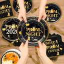 179Pcs Prom Decorations 2026 Prom Plates and Napkins 2026 Prom Send Off Decorations 2026 Black and Gold Prom Party Decorations with Prom Night Banner for Home