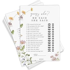 GardenCity Bridal Shower Games, He Said She Said Bridal Shower Game for 50 Guests, 50 Cards, Wildflower