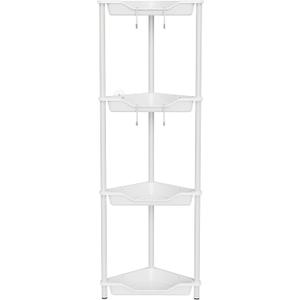 Orimade Rustproof 4 Tier Floor Standing Corner Shower Caddy Organizer, Plastic Metal Splicing Floor Corner Shelf Rack Stands for Bathroom, White