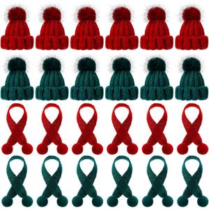Bencailor 24 Pcs Mini Christmas Knitting Hats and Mini Christmas Scarf Set Knitting Doll Hat Scarf Santa Knit Hat Tree Ornaments for DIY Craft Art Doll Decoration (Red,Green)