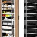 Over The Door Organizer, 6 Shelf Door Hanging Organizers with 6 Large Capacity Pockets, Behind Door Storage Hanging Shelves for Closet Wall Bathroom Bedroom Nursery (Black)