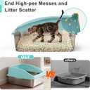 Stainless Steel Litter Box | XXL Deepened 8" Design Enclosed Box with Lid for Big Cats | High Sided, Anti-Urine Leakage | Non-Stick Bottom & Includes Litter Mat & Metal Scoop (Turquoise)