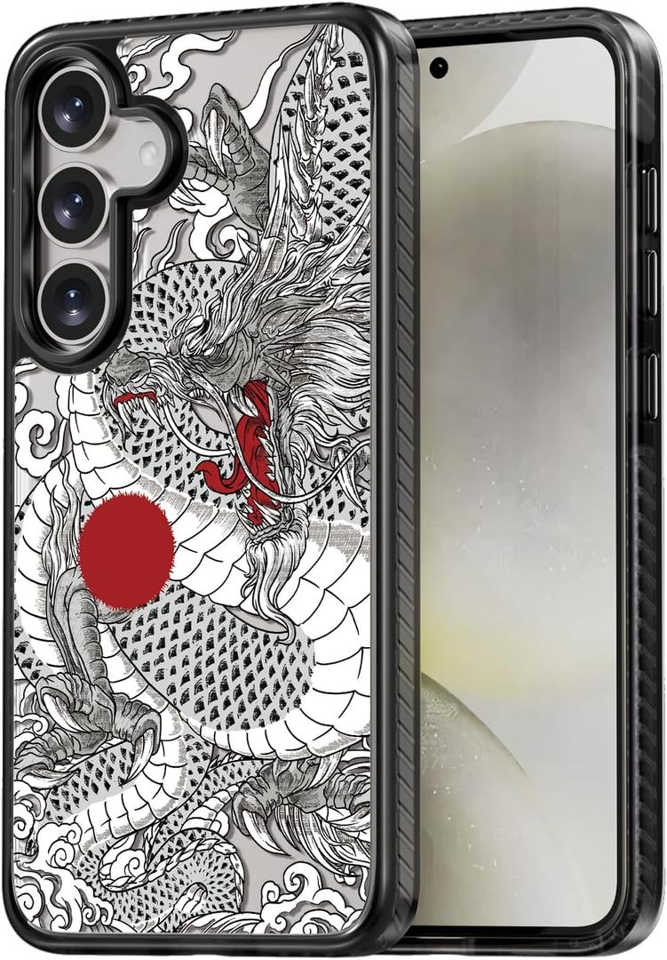 Rosarnnah Compatible for Samsung Galaxy S25 Plus Case Cute Aesthetic - Durable Shockproof 6.6 ft Drop Impact Phone Case Cover with Funny Fashion Chinese Dragon Design 6.7" Black