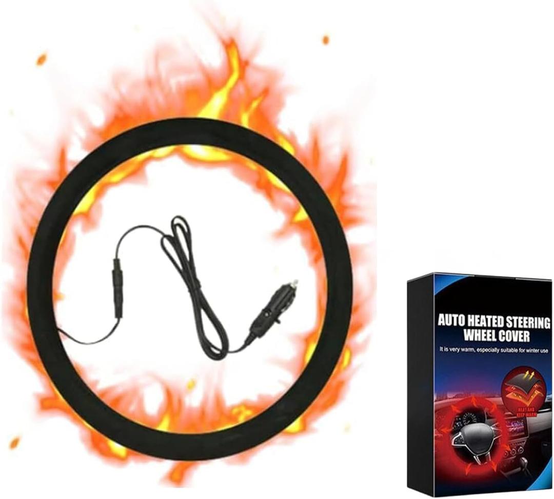 Heated Steering Wheel Cover, Car Steering Wheel Heater, Winter, OD 14.5-15 Inch, Suitable for Standard Size Cars, Trucks, Vans, SUVs