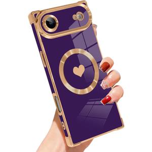 SAKUULO Case for iPhone Air Cute Plating Case[Compatible with Magsafe] for Women Girls Electroplated Heart Soft TPU Shockproof Camera Protection Bumper Cover for iPhone Air 6.5",Purple