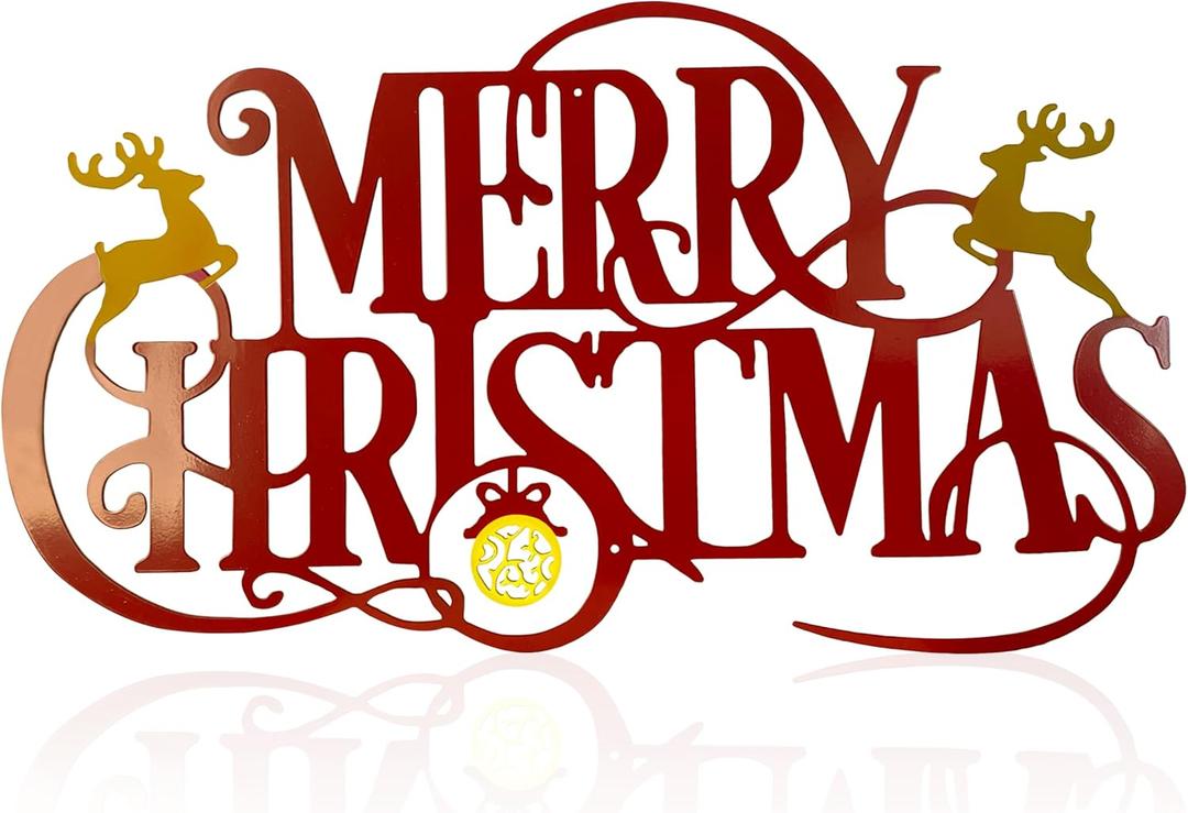 Metal Merry Christmas Wall Decor Christmas Sign Letter Decorative Hanging Plaque Suitable For Indoor Outdoor Room Yard Holiday Decoration