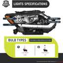 Halogen Headlights Assembly with LED DRL Strip for 2014-2016 Rogue Headlamp Replacement Driver & Passenger Side (NO PROJECTOR)