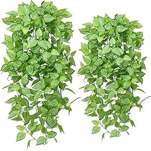BohoSM Artificial Hanging Plants 2pcs Fake Hanging Plant Artificial Outdoor for UV Resistant Plastic Plants (6pcs-Fall Green)