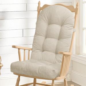 Rocking Chair Cushion - Chenille Fabric, High-Density Sponge, Durable Comfort Double-Sided Tufted Seat Pads with Ties, ChenilleOyster White, 44x19x4 inch