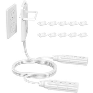 6FT Ultra Flat Plug Extension Cord with 6 Outlets, Slim Outlet Cover Hider Dual Extension Cord, 1625W ETL Certified, Childproof Outlet Cover, White