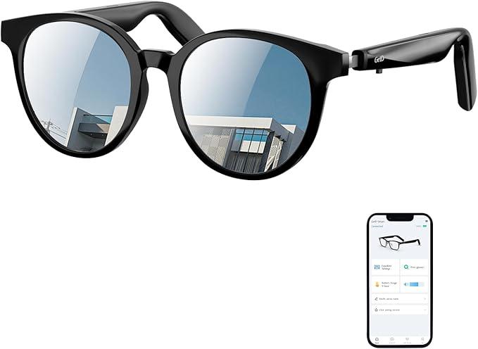 GetD Smart Sunglasses, Round Polarized Lens Bluetooth Glasses for Women and Men with Speaker, Music Glasses AI Translator, 11H Battery Life, Voice Control, Smart Eyewear for Travel Driving Meeting