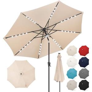 FLAME&SHADE Solar Patio Umbrella with a Centre Light, 9 FT Beige | 40 LED Lights, UV Protection, Waterproof, Porch Deck Outdoor Umbrella for Pool, Backyard, Garden, Provides Evening Lighting