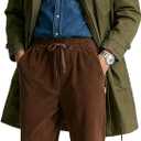 Comdecevis Mens Corduroy Pants Stretch Joggers Tapered Elastic Waist Drawstring Cargo Casual Baggy Sweatpants with Pockets (Brown, XXL)