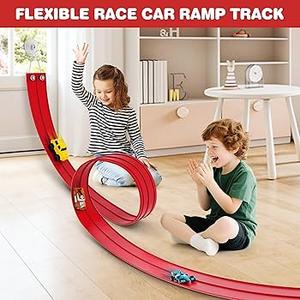 Portable DIY 16ft Flexible Race Track with RollUp Storage Compatible with 1/64 Diecast Cars Ages 3+（Includes 6 Racing Cars） Christmas Decorations for Kids