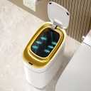 ELPHECO Slim Bathroom Trash Can with Lid, 2.5 Gallon Automatic Adsorption Garbage Can, Sensor Trash Bin, Slim Waterproof Garbage Can, Smart Waste Bin for Narrow Space, Bag SelfAbsorbing, Golden