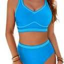 Blooming Jelly Womens High Waisted Bikini Sets Tummy Control Swimsuits Two Piece Modest Bathing Suit Sporty Swim Suits, Medium