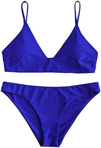 ZAFUL Women's Solid Spaghetti Strap Bralette Bikini Set Two Piece Swimsuit, Size 6